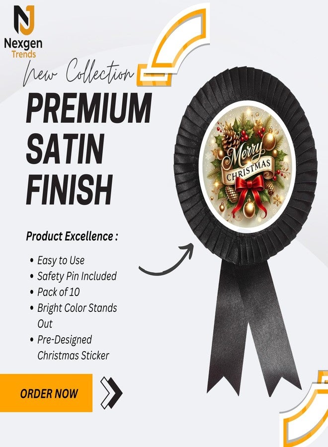 NEXGEN TRENDS Single Line Christmas Satin Ribbon Badge with Merry Christmas Logo - Premium Event Badge for Kids, Schools, Office Parties & Carol Programs (Pack of 10) (Black) - Image 2
